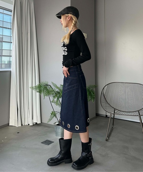 sedacle girl（セダクルガール）の「アイレットデニムミディスカート（デニムスカート・レディース・ブラック/インディゴブルー・MEDIUM/SMALL）」の7枚目の写真
