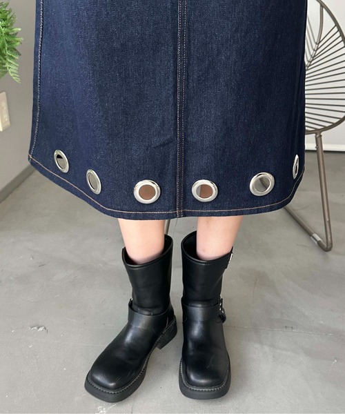 sedacle girl（セダクルガール）の「アイレットデニムミディスカート（デニムスカート・レディース・ブラック/インディゴブルー・MEDIUM/SMALL）」の10枚目の写真