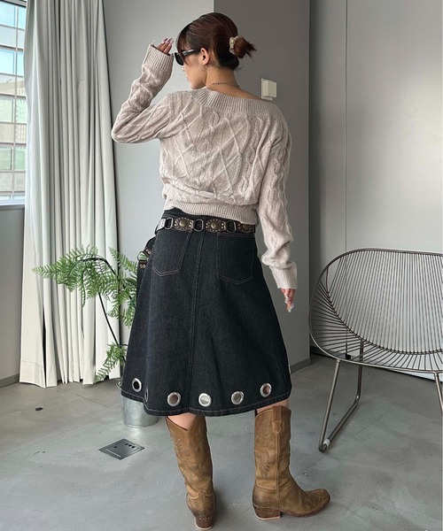 sedacle girl（セダクルガール）の「アイレットデニムミディスカート（デニムスカート・レディース・ブラック/インディゴブルー・MEDIUM/SMALL）」の17枚目の写真