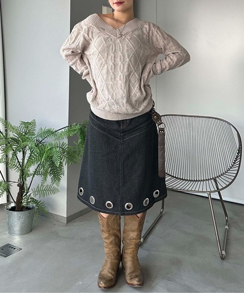 sedacle girl（セダクルガール）の「アイレットデニムミディスカート（デニムスカート・レディース・ブラック/インディゴブルー・MEDIUM/SMALL）」の16枚目の写真