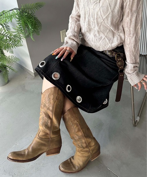 sedacle girl（セダクルガール）の「アイレットデニムミディスカート（デニムスカート・レディース・ブラック/インディゴブルー・MEDIUM/SMALL）」の15枚目の写真