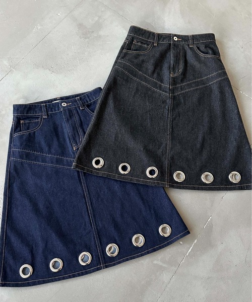 sedacle girl（セダクルガール）の「アイレットデニムミディスカート（デニムスカート・レディース・ブラック/インディゴブルー・MEDIUM/SMALL）」の19枚目の写真