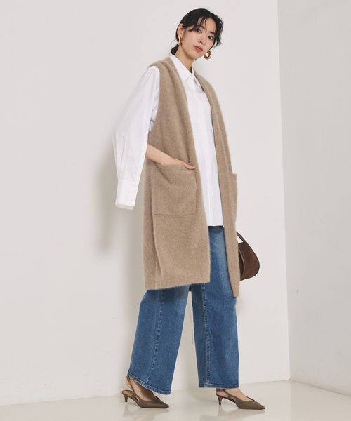 qualite（カリテ）の「【大人気ジレが今季verに！】フォックスカシミアロングジレ（ベスト・レディース・ライトベージュ/モカ・フリー）」の6枚目の写真