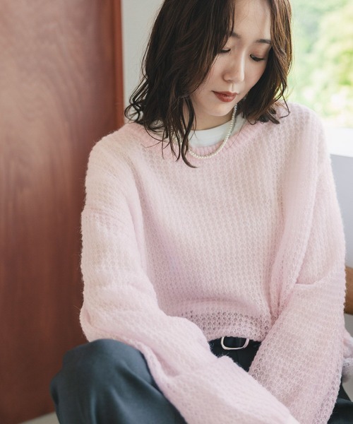 セール】モヘヤタッチ透かし編みプルオーバー/長袖/579669（ニット