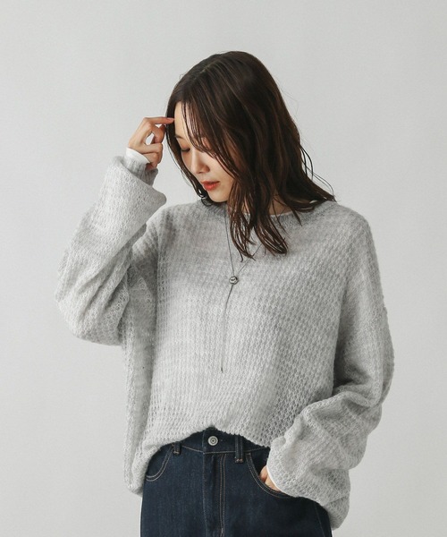 セール】モヘヤタッチ透かし編みプルオーバー/長袖/579669（ニット