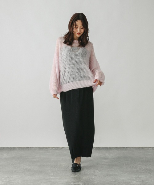 GLOBAL WORK（グローバルワーク）の「モヘヤタッチ透かし編みプルオーバー/長袖/579669（ニット/セーター・レディース・ブラック/ピンク/ライトグレー/ミント・LARGE/MEDIUM）」の12枚目の写真