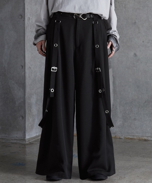 SERACE】Loose silhouette drape mode suspender wide slacks / ルーズ