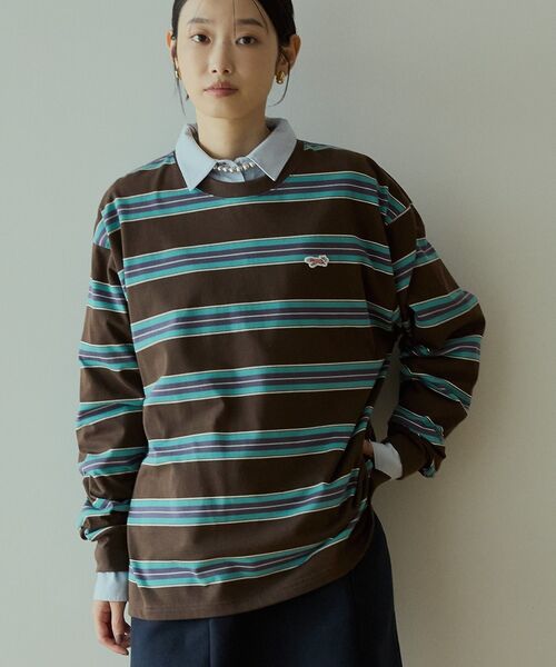 AMERICAN HOLIC（アメリカンホリック）の「PENNEY'S レトロボーダーロングTシャツ（Tシャツ/カットソー・レディース・チャコールグレー/ブラウン/ネイビー・FREE）」の2枚目の写真