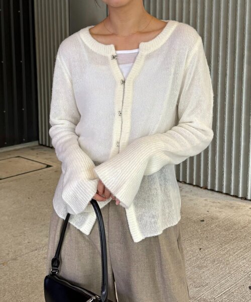 CAPRICIEUX LE'MAGE（カプリシューレマージュ）の「テンセルウールホックカーディガン（カーディガン/ボレロ・レディース・オフホワイト/グレー/ブラック/ブラウン・FREE）」の6枚目の写真