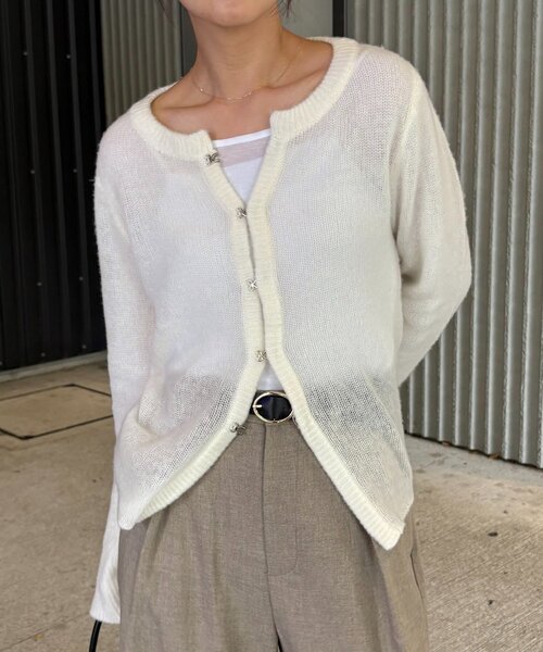 CAPRICIEUX LE'MAGE（カプリシューレマージュ）の「テンセルウールホックカーディガン（カーディガン/ボレロ・レディース・オフホワイト/グレー/ブラック/ブラウン・FREE）」の9枚目の写真