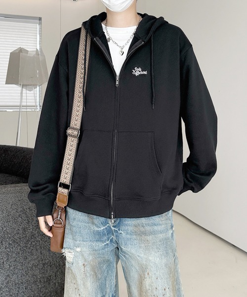 FVLMEN(フルメン)の「【FVLMEN】onepoint logo embroidery short W zip parka/ワンポイント ロゴ 刺繍 短丈 ダブル ジップ パーカー(パーカー・メンズ・グレー/ブラック/ネイビー・MEDIUM/LARGE)」の7枚目の写真