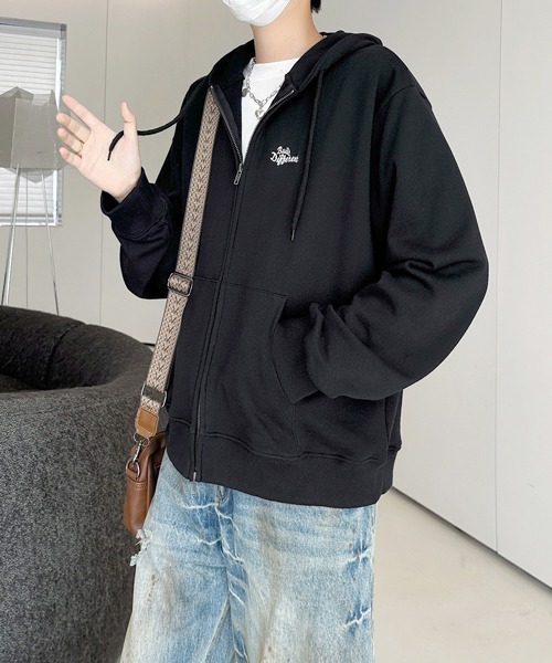 FVLMEN(フルメン)の「【FVLMEN】onepoint logo embroidery short W zip parka/ワンポイント ロゴ 刺繍 短丈 ダブル ジップ パーカー(パーカー・メンズ・グレー/ブラック/ネイビー・MEDIUM/LARGE)」の6枚目の写真