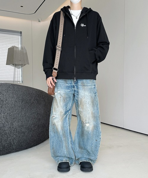 FVLMEN(フルメン)の「【FVLMEN】onepoint logo embroidery short W zip parka/ワンポイント ロゴ 刺繍 短丈 ダブル ジップ パーカー(パーカー・メンズ・グレー/ブラック/ネイビー・MEDIUM/LARGE)」の14枚目の写真
