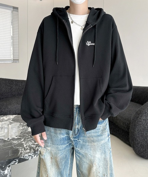FVLMEN(フルメン)の「【FVLMEN】onepoint logo embroidery short W zip parka/ワンポイント ロゴ 刺繍 短丈 ダブル ジップ パーカー(パーカー・メンズ・グレー/ブラック/ネイビー・MEDIUM/LARGE)」の11枚目の写真