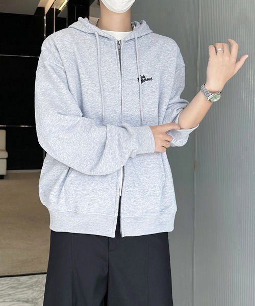 FVLMEN(フルメン)の「【FVLMEN】onepoint logo embroidery short W zip parka/ワンポイント ロゴ 刺繍 短丈 ダブル ジップ パーカー(パーカー・メンズ・グレー/ブラック/ネイビー・MEDIUM/LARGE)」の16枚目の写真