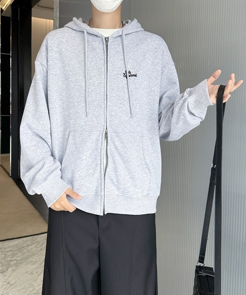 FVLMEN(フルメン)の「【FVLMEN】onepoint logo embroidery short W zip parka/ワンポイント ロゴ 刺繍 短丈 ダブル ジップ パーカー(パーカー・メンズ・グレー/ブラック/ネイビー・MEDIUM/LARGE)」の17枚目の写真