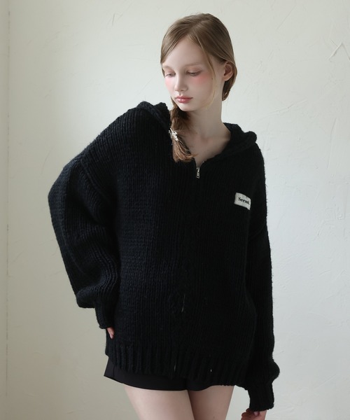 Seemi. byNICECLAUP（ シーミーバイナイスクラップ）の「【Seemi.】ZIPニットパーカー（ニット/セーター・レディース・ピンクベージュ/ブラック/オフホワイト・FREE）」の18枚目の写真