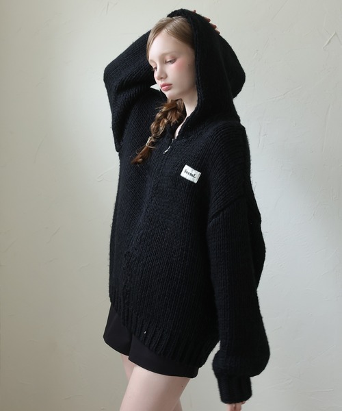 Seemi. byNICECLAUP（ シーミーバイナイスクラップ）の「【Seemi.】ZIPニットパーカー（ニット/セーター・レディース・ピンクベージュ/ブラック/オフホワイト・FREE）」の20枚目の写真