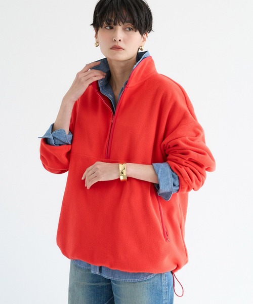 BARNYARDSTORM（バンヤードストーム）の「BARNYARDSTORM / フリースハーフZIPブルゾン / マシンウォッシャブル（ブルゾン・レディース・チャコール/カーキ/レッド・FREE）」の3枚目の写真