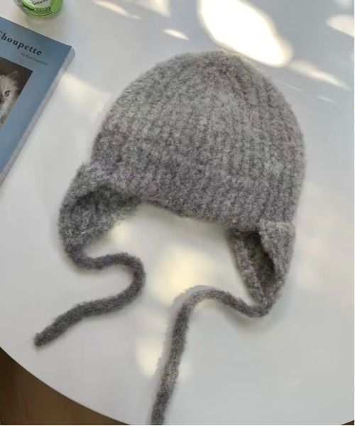 Burner(バーナー)の「【OKUOKU 0909】耳あて付き ニット帽 oku-bosi-4-19(ニットキャップ/ビーニー・レディース・ダークブラック/ブラウン系その他/パープル系その他/ライトグレー・FREE)」の3枚目の写真