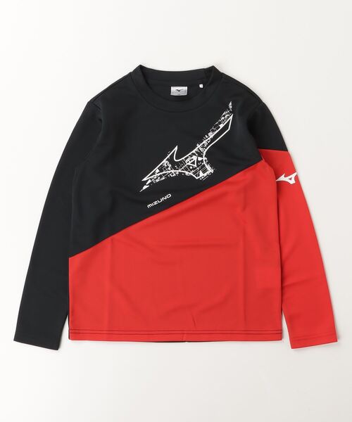 MIZUNO（ミズノ　）の「ミズノ  JR長袖ガチTシャツ（Tシャツ/カットソー・キッズ・グレー/ブラック×レッド・130cm/140cm/150cm/160cm）」の2枚目の写真