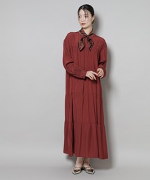 ICHI 定番ティアードワンピース 限定色ブラウン 人気 ICHI 定番