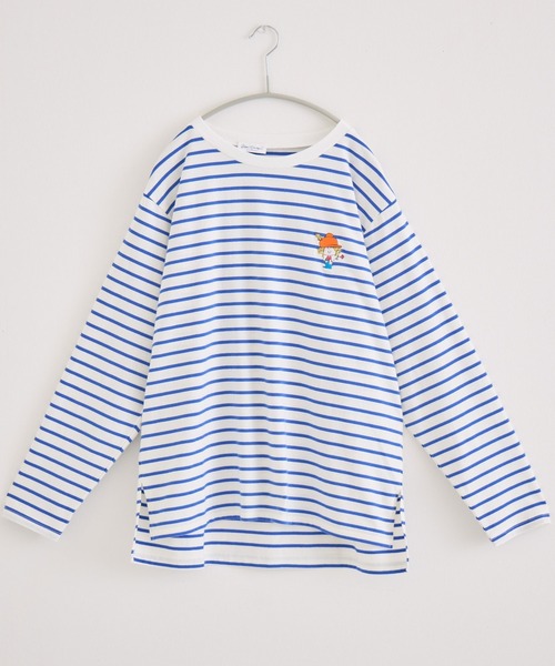 Paradise Picnic(パラダイスピクニック)の「【水森亜土】刺繍ボーダーロングTシャツ(Tシャツ/カットソー・レディース・ブルー/ブラック・FREE)」の1枚目の写真