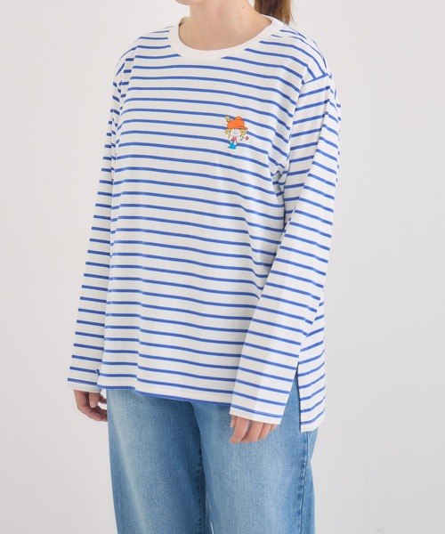 Paradise Picnic(パラダイスピクニック)の「【水森亜土】刺繍ボーダーロングTシャツ(Tシャツ/カットソー・レディース・ブルー/ブラック・FREE)」の3枚目の写真