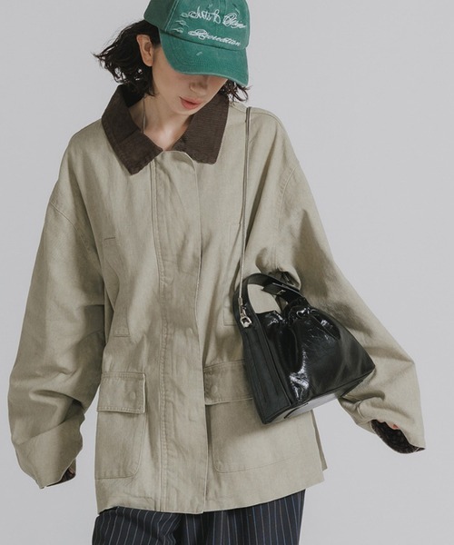 Collar Corduroy Panel Design Bandana Pattern Half Coat / 襟コーデュロイ 切り替えデザイン バンダナ柄 ハーフコート
