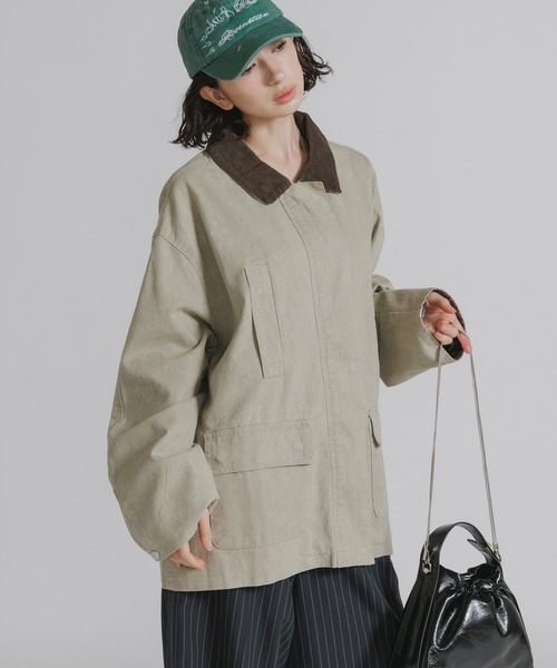 セール】Collar Corduroy Panel Design Bandana Pattern Half Coat