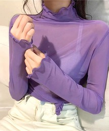 Tシャツ/カットソー（パープル/紫色系・タートルネック