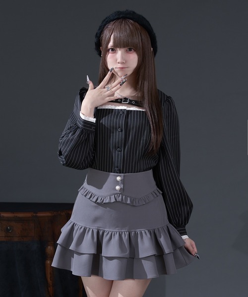 Pal elfy(パルエルフィー)の「ベルト付きストライプブラウス(シャツ/ブラウス・レディース・グレー/ブラック系その他・フリー)」の14枚目の写真