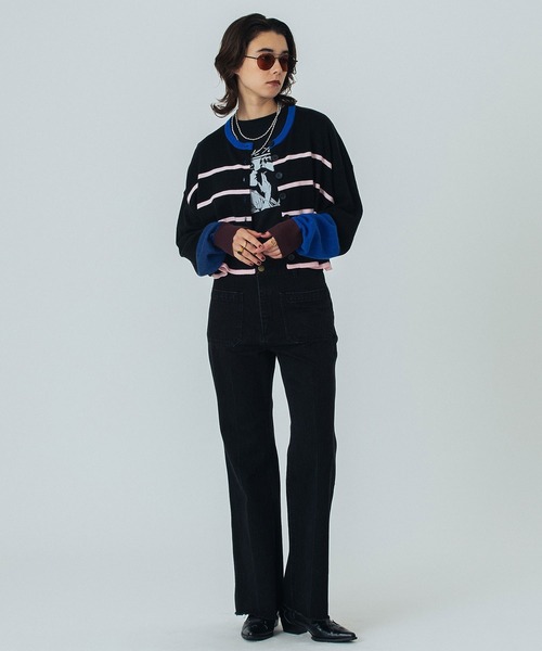 ROSE BUD(ローズバッド)の「(CREOLME)MULTI STRIPE KNIT CARDIGAN(カーディガン/ボレロ・レディース・ブラック/グレー・ONE SIZE)」の8枚目の写真