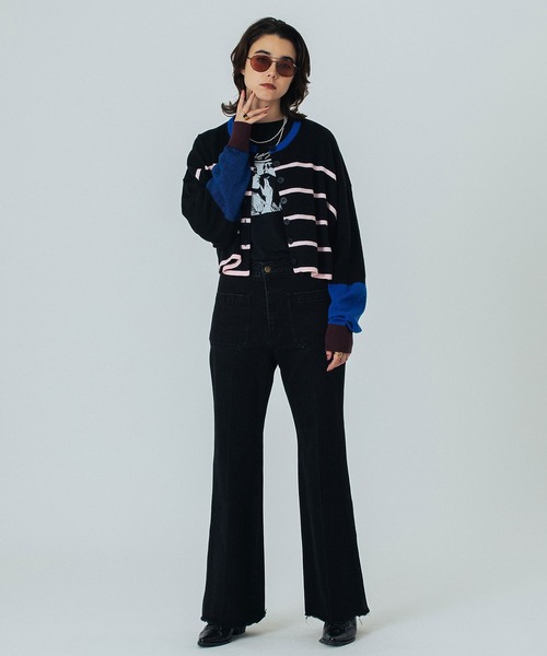 ROSE BUD(ローズバッド)の「(CREOLME)MULTI STRIPE KNIT CARDIGAN(カーディガン/ボレロ・レディース・ブラック/グレー・ONE SIZE)」の9枚目の写真