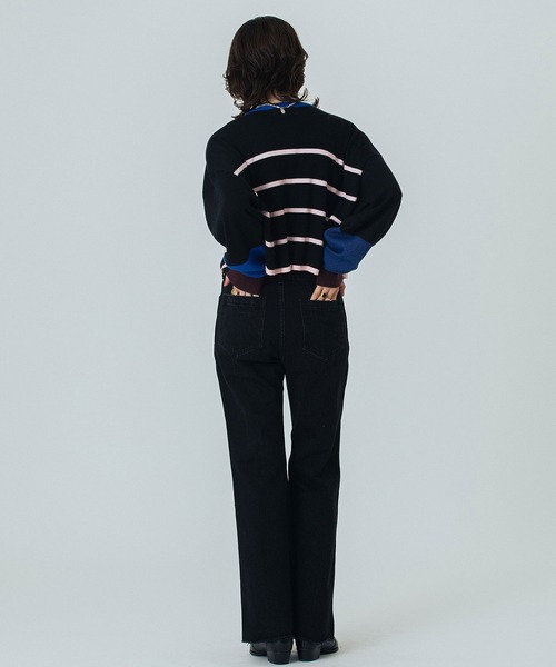 ROSE BUD(ローズバッド)の「(CREOLME)MULTI STRIPE KNIT CARDIGAN(カーディガン/ボレロ・レディース・ブラック/グレー・ONE SIZE)」の10枚目の写真