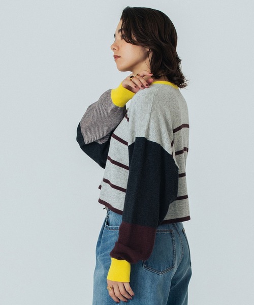 ROSE BUD(ローズバッド)の「(CREOLME)MULTI STRIPE KNIT CARDIGAN(カーディガン/ボレロ・レディース・ブラック/グレー・ONE SIZE)」の12枚目の写真