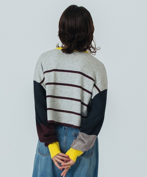 ROSE BUD(ローズバッド)の「(CREOLME)MULTI STRIPE KNIT CARDIGAN(カーディガン/ボレロ・レディース・ブラック/グレー・ONE SIZE)」の13枚目の写真