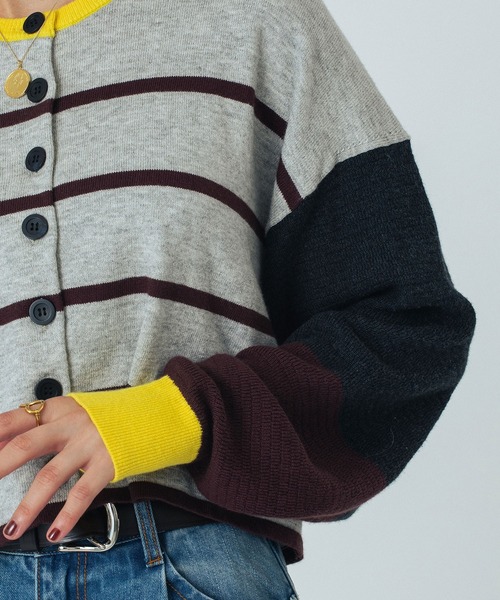 ROSE BUD(ローズバッド)の「(CREOLME)MULTI STRIPE KNIT CARDIGAN(カーディガン/ボレロ・レディース・ブラック/グレー・ONE SIZE)」の16枚目の写真
