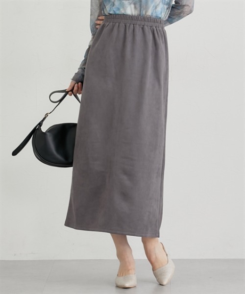 nissen（ニッセン）の「フェイクスエードナロースカート【セットアップ対応】（スカート・レディース・グレー/ブラック/アイボリー/ブラウン・LL/M/L）」の3枚目の写真