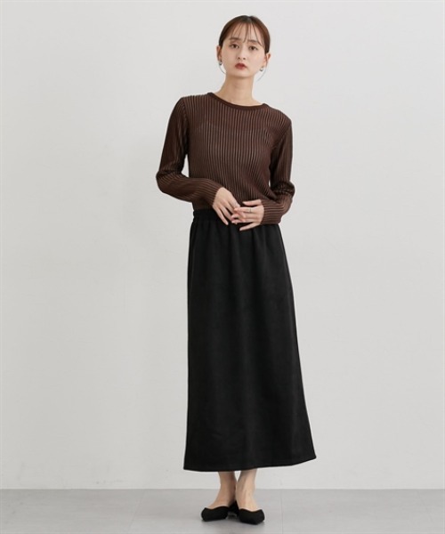 nissen（ニッセン）の「フェイクスエードナロースカート【セットアップ対応】（スカート・レディース・グレー/ブラック/アイボリー/ブラウン・LL/M/L）」の6枚目の写真