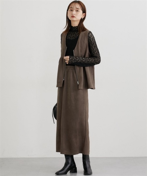 nissen（ニッセン）の「フェイクスエードナロースカート【セットアップ対応】（スカート・レディース・グレー/ブラック/アイボリー/ブラウン・LL/M/L）」の10枚目の写真