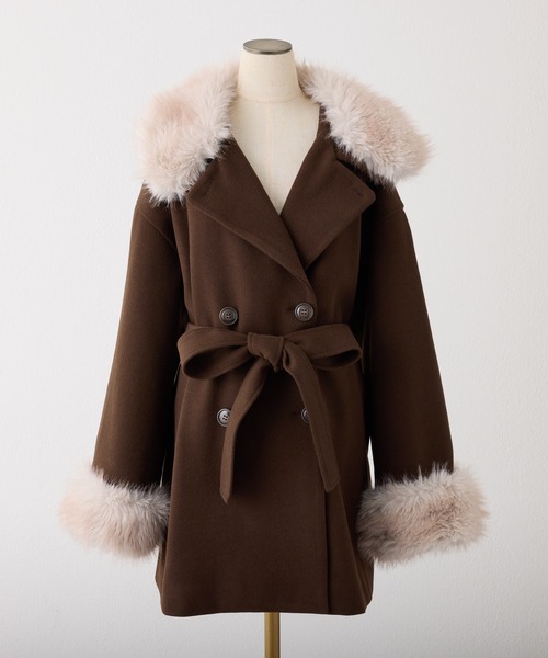 S/Mサイズ展開】フェイクファーミドルコート（ステンカラーコート