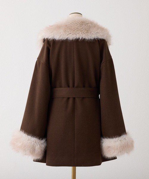 S/Mサイズ展開】フェイクファーミドルコート（ステンカラーコート