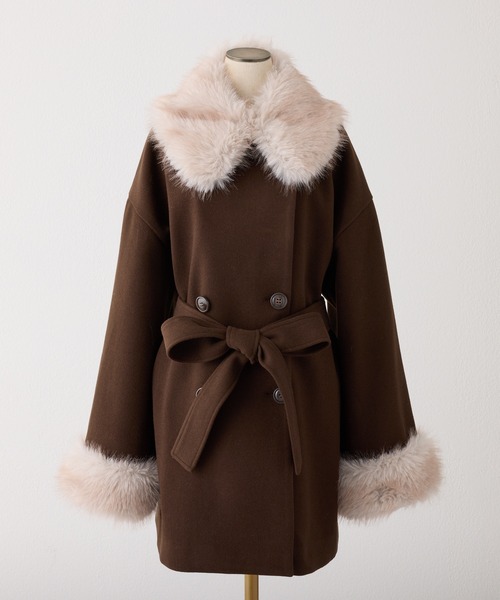 S/Mサイズ展開】フェイクファーミドルコート（ステンカラーコート