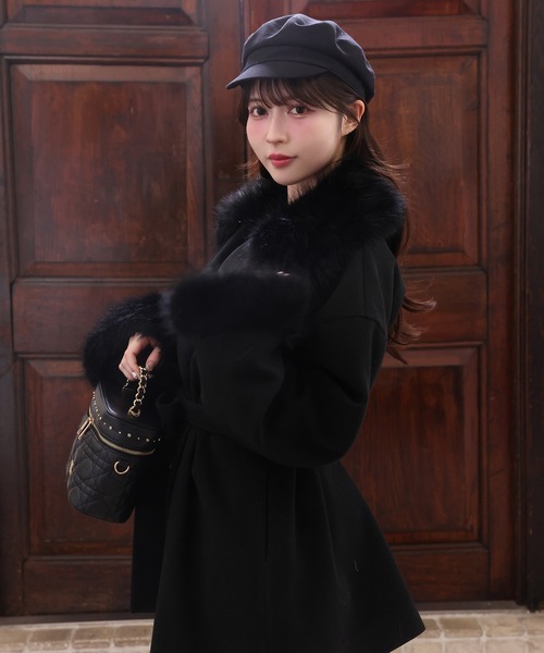 セール】【S/Mサイズ展開】フェイクファーミドルコート（ステン