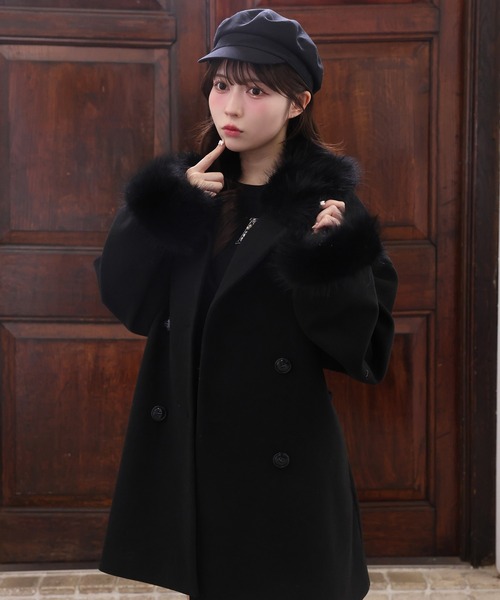 S/Mサイズ展開】フェイクファーミドルコート（ステンカラー