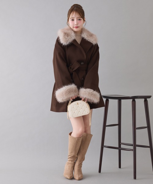 S/Mサイズ展開】フェイクファーミドルコート（ステンカラーコート