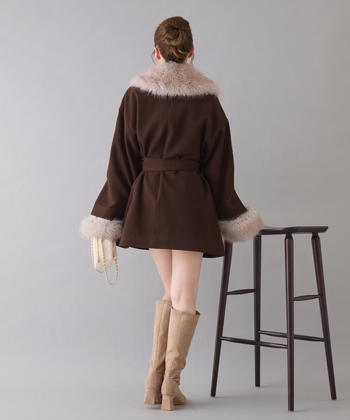 S/Mサイズ展開】フェイクファーミドルコート（ステンカラーコート