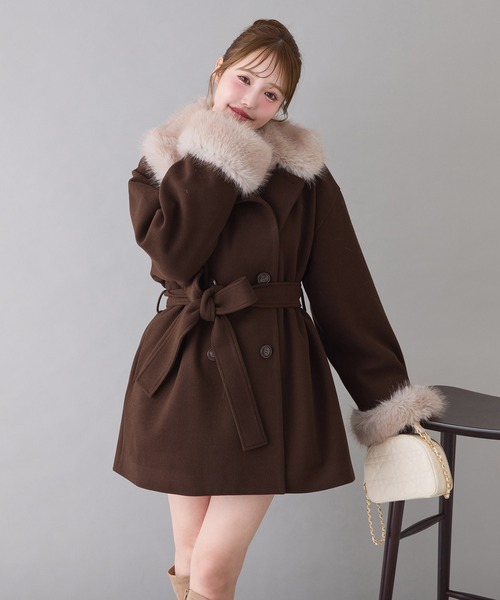 S/Mサイズ展開】フェイクファーミドルコート（ステンカラーコート