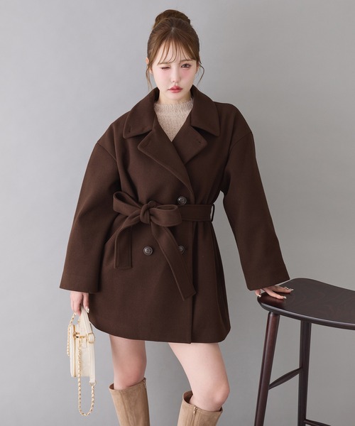 S/Mサイズ展開】フェイクファーミドルコート（ステンカラーコート